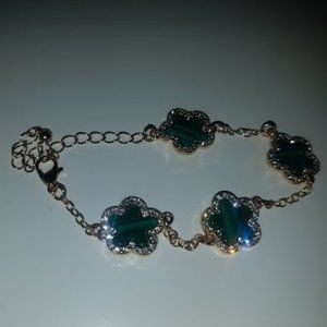 Sapphire green flower bracelet with diamond studs